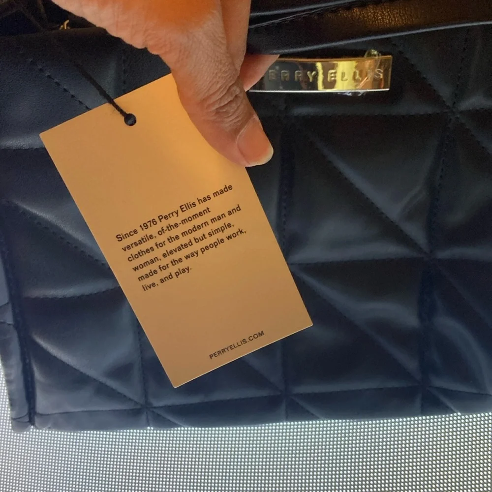 Perry Ellis Black Quilted Satchel Tote Crossbody Bag Handbag NWT